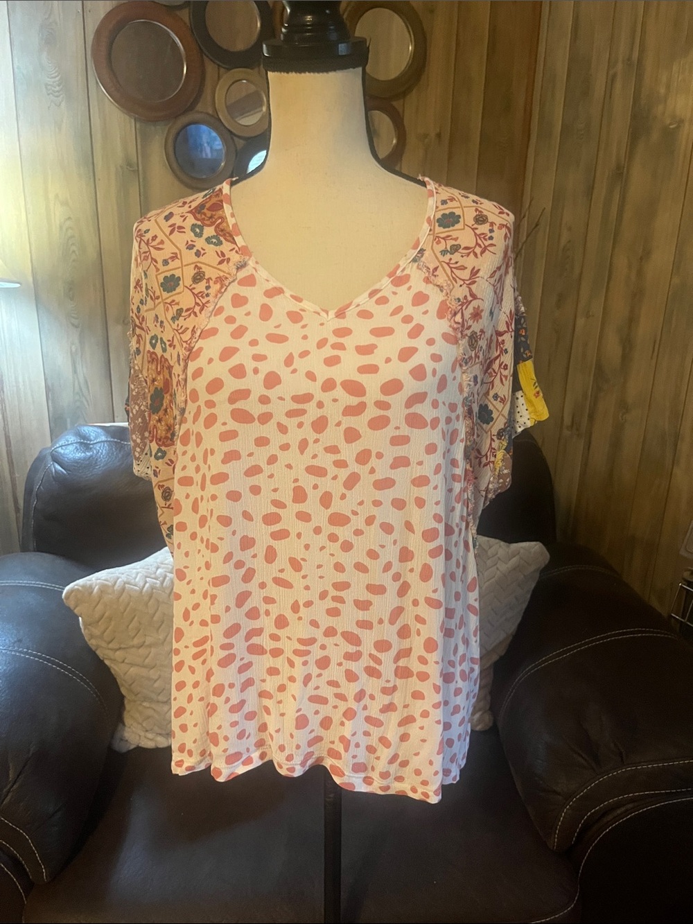 Oversized Boho Animal-Print Patchwork Tunic Top Festival